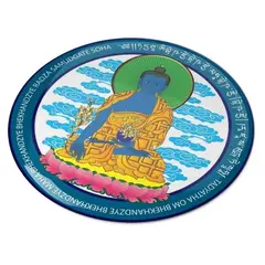 Abtibild sticker Feng Shui 3D cu Buddha medicinei albastra pe floare de lotus - 4,5cm