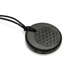 Pandantiv din Shungit - Rotund, Floarea vietii 30mm, model 2