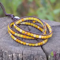 Bratara wrap 3x cu agat galben fatetat