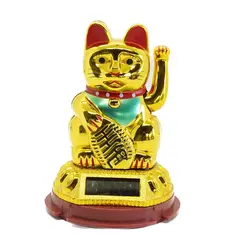 Pisica norocoasa Maneki Neko solara aurie, cu pepite - 9cm