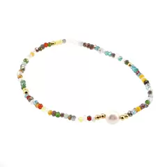 Bratara cu perla de cultura si cristale fatetate din sticla - multicolor model 1, 19cm