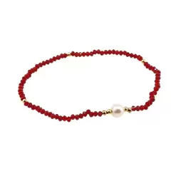 Bratara cu perla de cultura si cristale fatetate din sticla - rosu, 19cm
