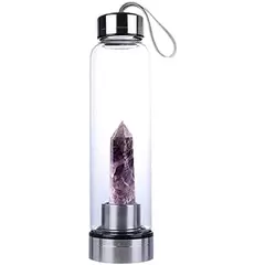 Sticla pentru apa cu cristal natural Ametist chevron, 24cm, Alege cristalul: Ametist chevron