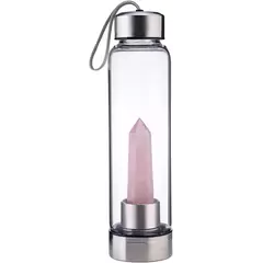 Sticla pentru apa cu cristal natural Cuart roz, 24cm, Alege cristalul: Cuart roz