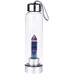Sticla pentru apa cu cristal natural Fluorit, 24cm, Alege cristalul: Fluorit curcubeu