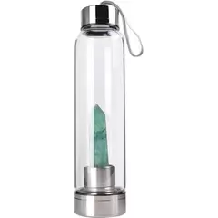 Sticla pentru apa cu cristal natural Fluorit verde, 24cm, Alege cristalul: Fluorit verde