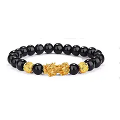 Bratara Feng Shui pe elastic cu Pi Yao, mantre tibetane si onix, 19cm