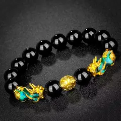 Bratara Feng Shui pe elastic cu Pi Yao, monede si onix 12mm, model 1