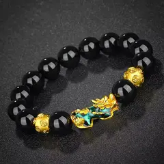 Bratara Feng Shui pe elastic cu Pi Yao, monede si onix 12mm, model 2