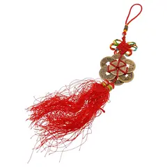 Amuleta canaf Feng Shui cu 8 monede nemuritoare si nod mistic colorat