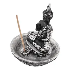 Decoratiune Suport betisoare parfumate cu Buddha, argintiu