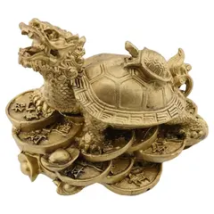 Statueta Feng Shui din rasina cu Broasca Dragon si broasca testoasa pe monede si pepite, 11cm