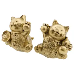 Statuete Feng Shui din rasina set 2 Pisici Maneki Neko pentru prosperitate si sanatate, 6,5cm