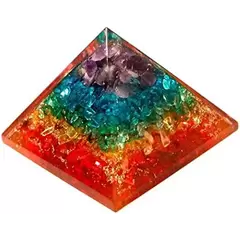 Piramida multicolora, orgon 7 chakre, cu cupru - 8cm