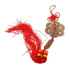 Amuleta Feng Shui cu 10 monede si nod mistic rosu
