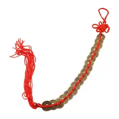 Amuleta Feng Shui cu 18 monede si nod mistic rosu