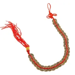 Amuleta Feng Shui cu 28 de monede si nod mistic rosu
