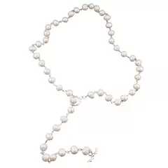 Colier reglabil cu Perle albe si metal argintiu, 6-7mm