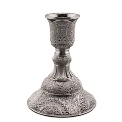 Suport pentru lumanare din metal argintiu, model vintage, 10,5cm
