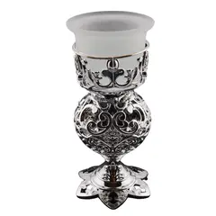 Suport pentru lumanare tip pastila si candela, argintiu cu picior, 14cm