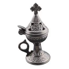 Vas pentru ardere tamaie si ierburi, metal argintiu, 15cm