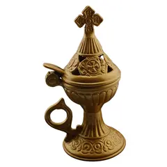 Vas pentru ardere tamaie si ierburi, metal auriu, 15cm