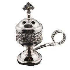 Vas pentru tamaiat si ars, din metal argintiu, 13cm