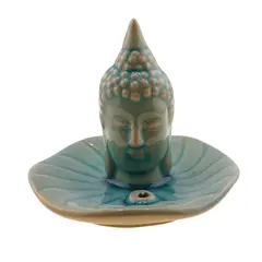 Suport din ceramica pentru ardere betisoare parfumate, capul lui Buddha, albastru 11cm AR114