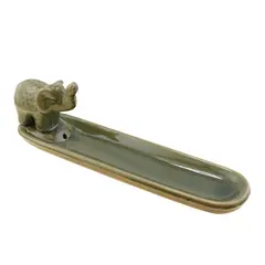 Suport din ceramica pentru ardere betisoare parfumate, Elefant verde, 20cm AR89