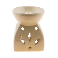 Vas aromaterapie din ceramica, model petale, bej - 7,5cm