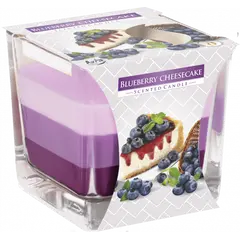 Lumanare parfumata Bispol in trei culori, pahar patrat - Blueberry Cheesecake