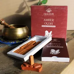 Caramizi Parfumate Ishom din Tamaie Naturala cu Suport - Lemn de Chihlimbar, 15 bucati