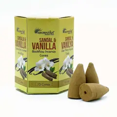 Conuri parfumate fumigatie Aromatika Tamaie Masala Backflow - Lemn de Santal Si Vanilie, 10 bucati