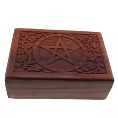 Cutie din lemn pentru depozitare cu model pentagrama- 18cm