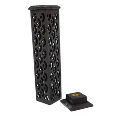 Suport ardere betisoare parfumate si conuri fumigatie perforat, turn negru - 31cm