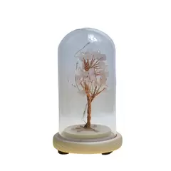 Copac in cupola de sticla cu lumina multicolora, cristal natural Cuart roz, 13cm