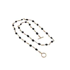 Colier reglabil Turmalina neagra, Zircon si metal auriu, 4-8mm