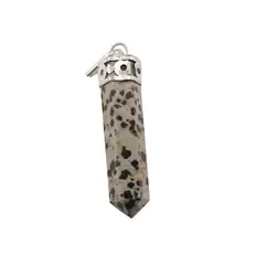 Pandantiv cu varf si montura argintie Jasp Dalmatian, 50mm