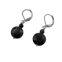 Cercei cu agatatoare obsidian auriu, banut fatetat de 12mm si sfera de 4mm