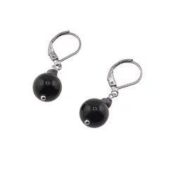 Cercei cu agatatoare obsidian auriu, sfere 10mm si 4mm