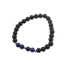 Bratara cristale naturale sfere Roca vulcanica si Lapis lazuli pe elastic, 6mm