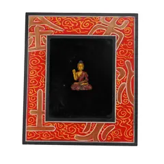 Tablou cu Buddha din rasina si rama de lemn rosie, 28cm x 24cm