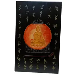 Tablou vertical din lemn cu Buddha pe lotus model 1, 48cm x 30cm