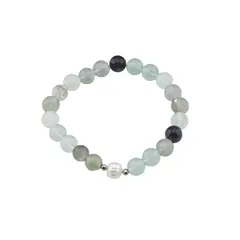 Bratara Fluorit sfere si Perla de cultura cu elemente argintii pe elastic, 8mm