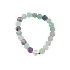 Bratara Fluorit sfere si Perla de cultura cu elemente aurii pe elastic, 8mm