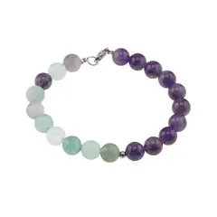 Bratara Fluorit si Ametist sfere 8mm cu bumb argintiu