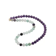 Colier Ametist si Fluorit sfere 8mm cu bumb auriu