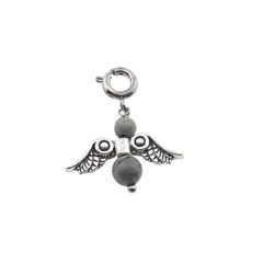 Breloc Ingeras cu pietre semipretioase Obsidian fulg de nea, 4-6mm