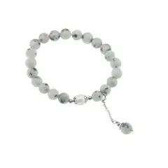 Bratara Jasp kiwi cu talisman argintiu si Perla de cultura pe elastic, 8mm