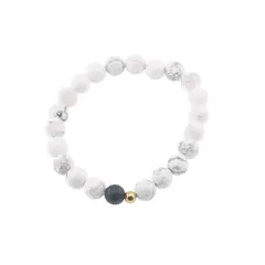 Bratara pentru barbati Howlit si Onix mat sfere cu bumb auriu pe elastic, 8-9mm
